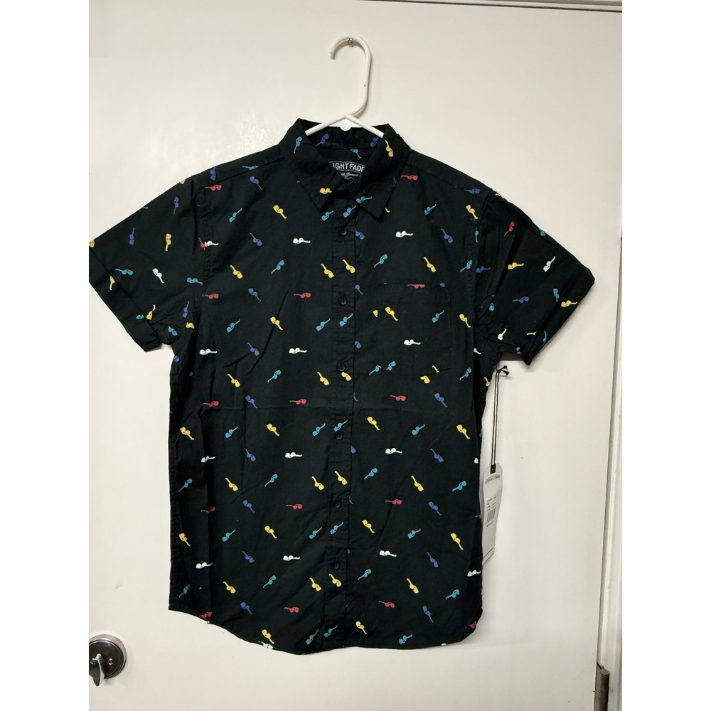 Straight Faded Mens S Black Sunglasses Print Short Sleeve Button Down Shirt New